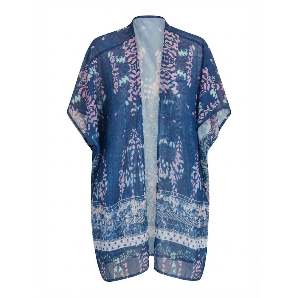 Unbranded Kimono Womens OS Blue Floral Paisley Boho Sheer Lightweight Cardigan